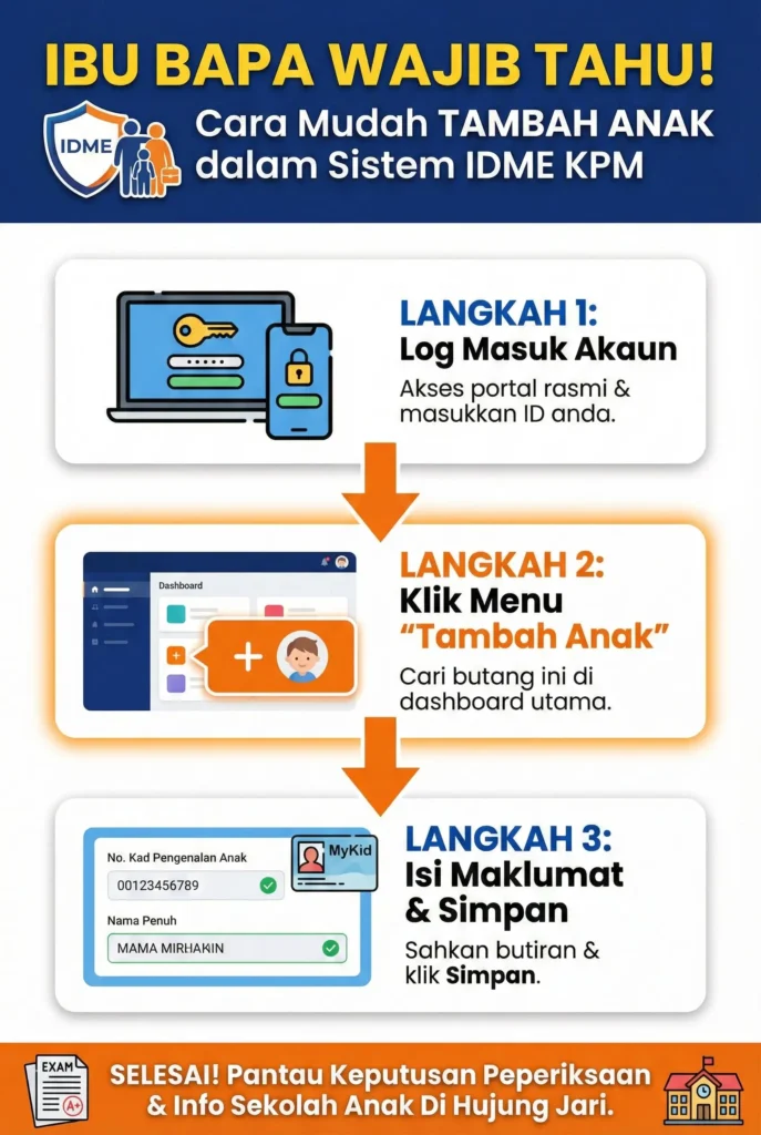 Langkah Mudah Menambah Anak Dalam Akaun IDME KPM Ibu Bapa